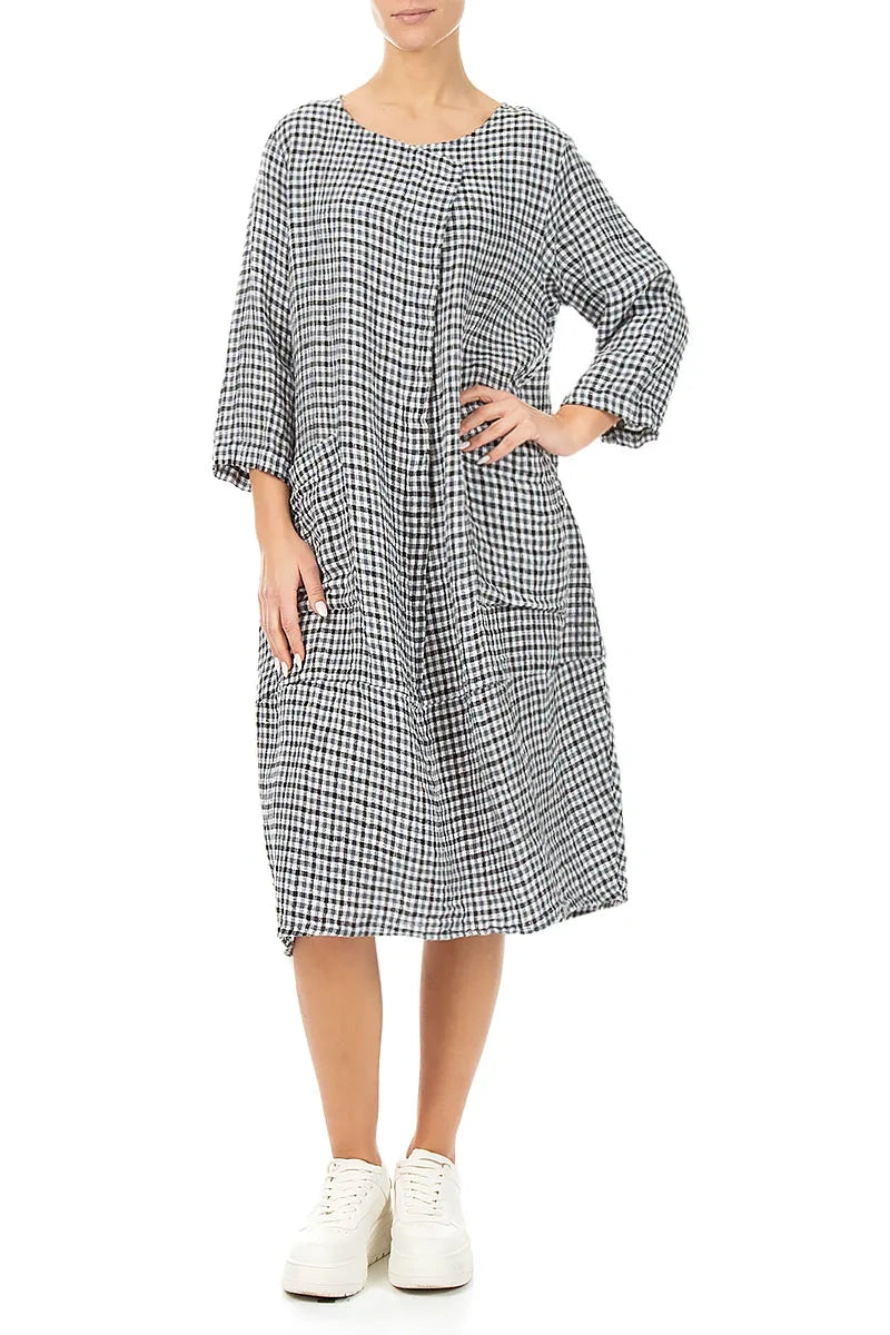 Front Pockets Heritage Check Linen Dress 4