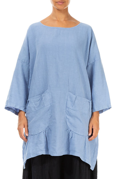 Front Pockets Light Blue Linen Tunic