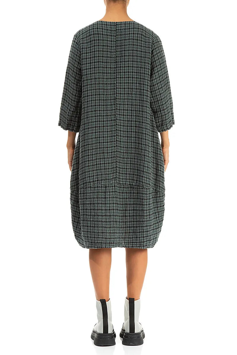 Front Pockets Sage Check Linen Dress 2