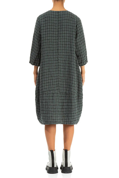 Front Pockets Sage Check Linen Dress 2