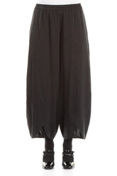Front Slit Hem Black Silk Trousers 1