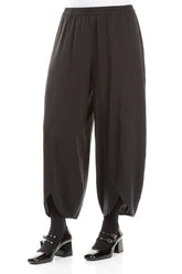 Front Slit Hem Black Silk Trousers 3