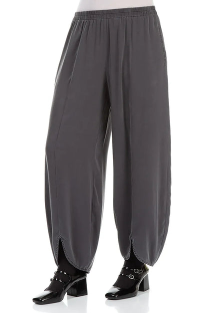 Front Slit Hem Grey Silver Silk Trousers 3