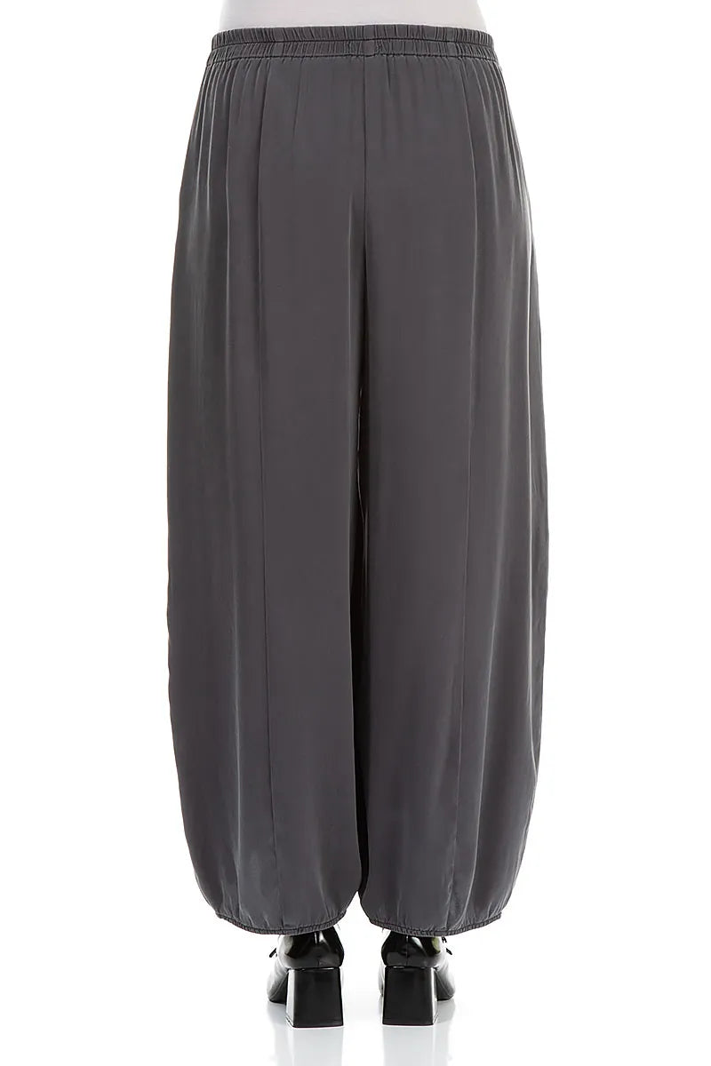 Front Slit Hem Grey Silver Silk Trousers 2