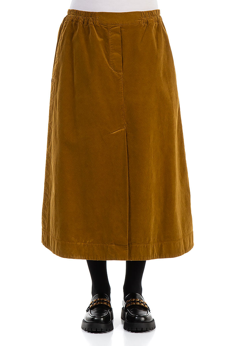 Front Split Gold Corduroy Skirt