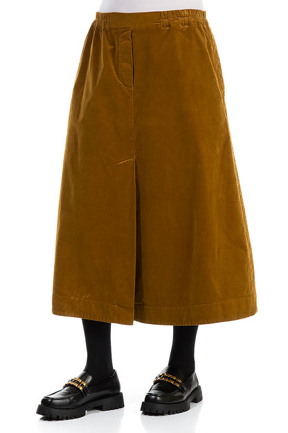 Front Split Gold Corduroy Skirt