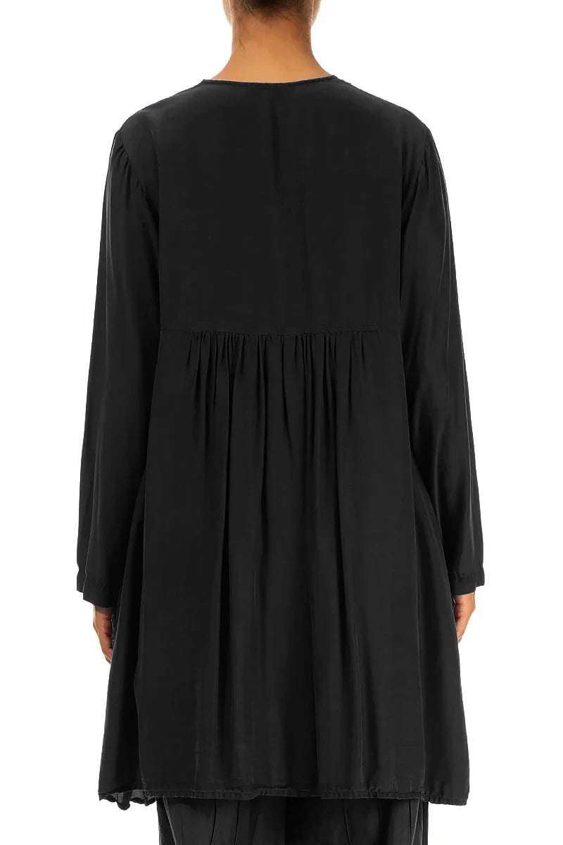 Front Tucks Black Silk Bamboo Tunic 2