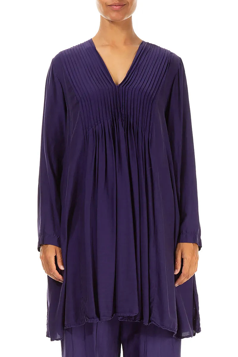 Front Tucks Royal Purple Silk Bamboo Tunic 1