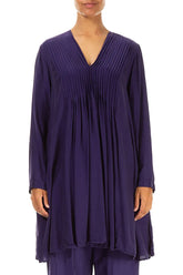 Front Tucks Royal Purple Silk Bamboo Tunic 1