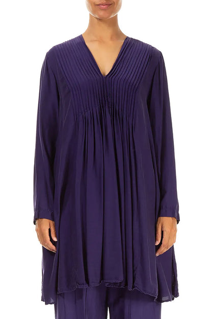 Front Tucks Royal Purple Silk Bamboo Tunic 1