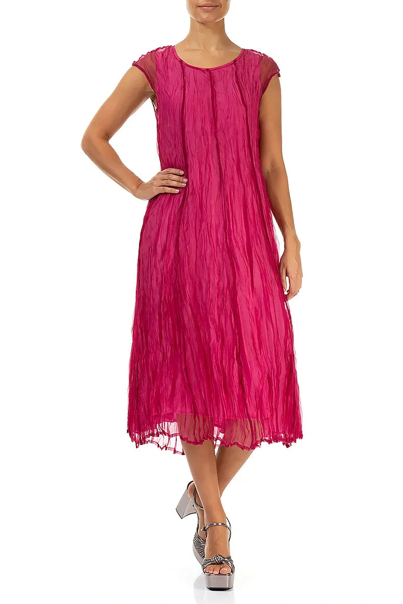 Fuchsia Crumpled Silk Chiffon Dress 5