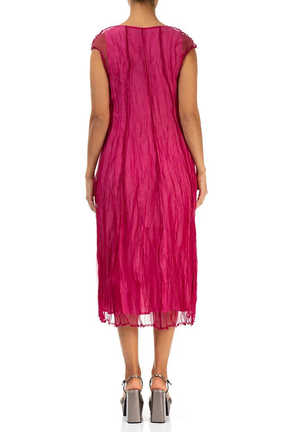 Fuchsia Crumpled Silk Chiffon Dress 3