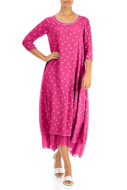 Fuchsia Dotty Silk Dress 4