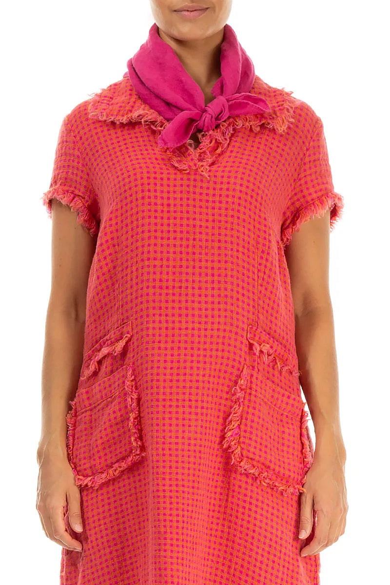 Fuchsia Gauze Linen Square Scarf 1