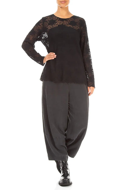 Full Black Floral Cotton Lace Blouse 4