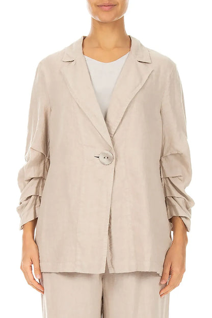 Geraffte beige Leinenjacke