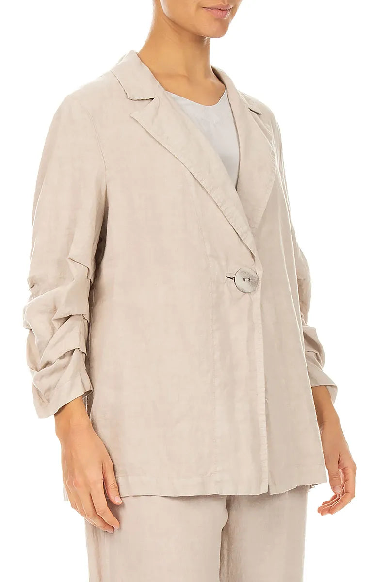 Geraffte beige Leinenjacke