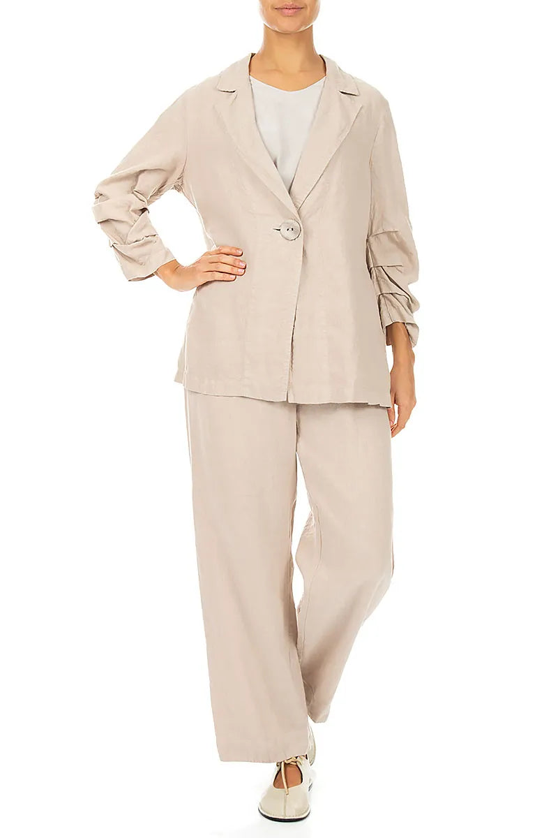 Geraffte beige Leinenjacke