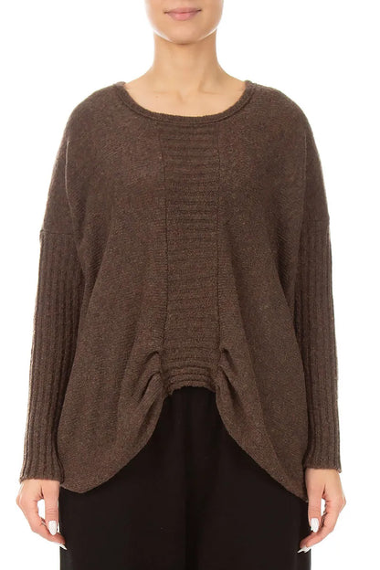 Gathered Front Brown Wool Sweater
