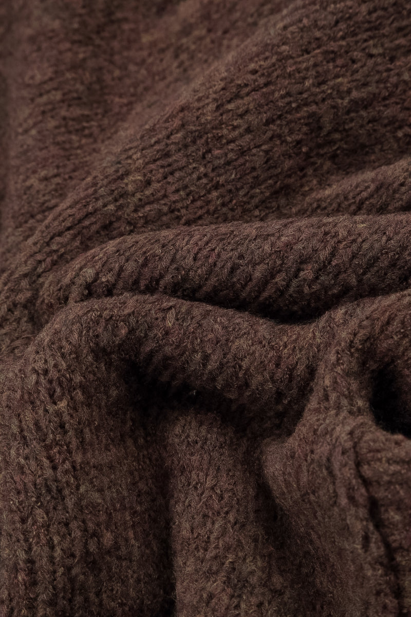 Gathered Front Brown Wool Sweater