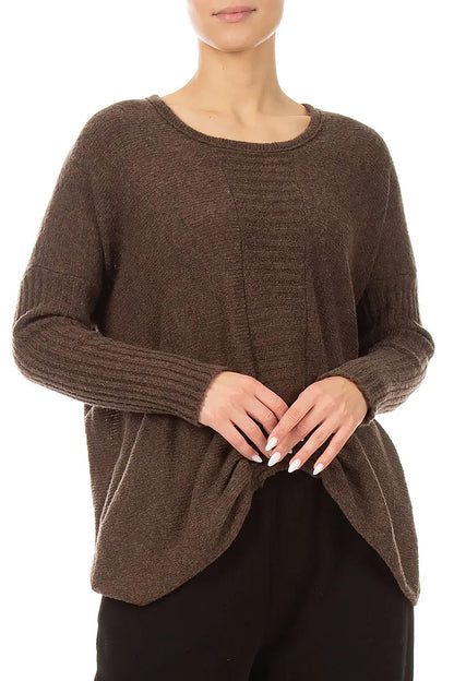 Gathered Front Brown Wool Sweater