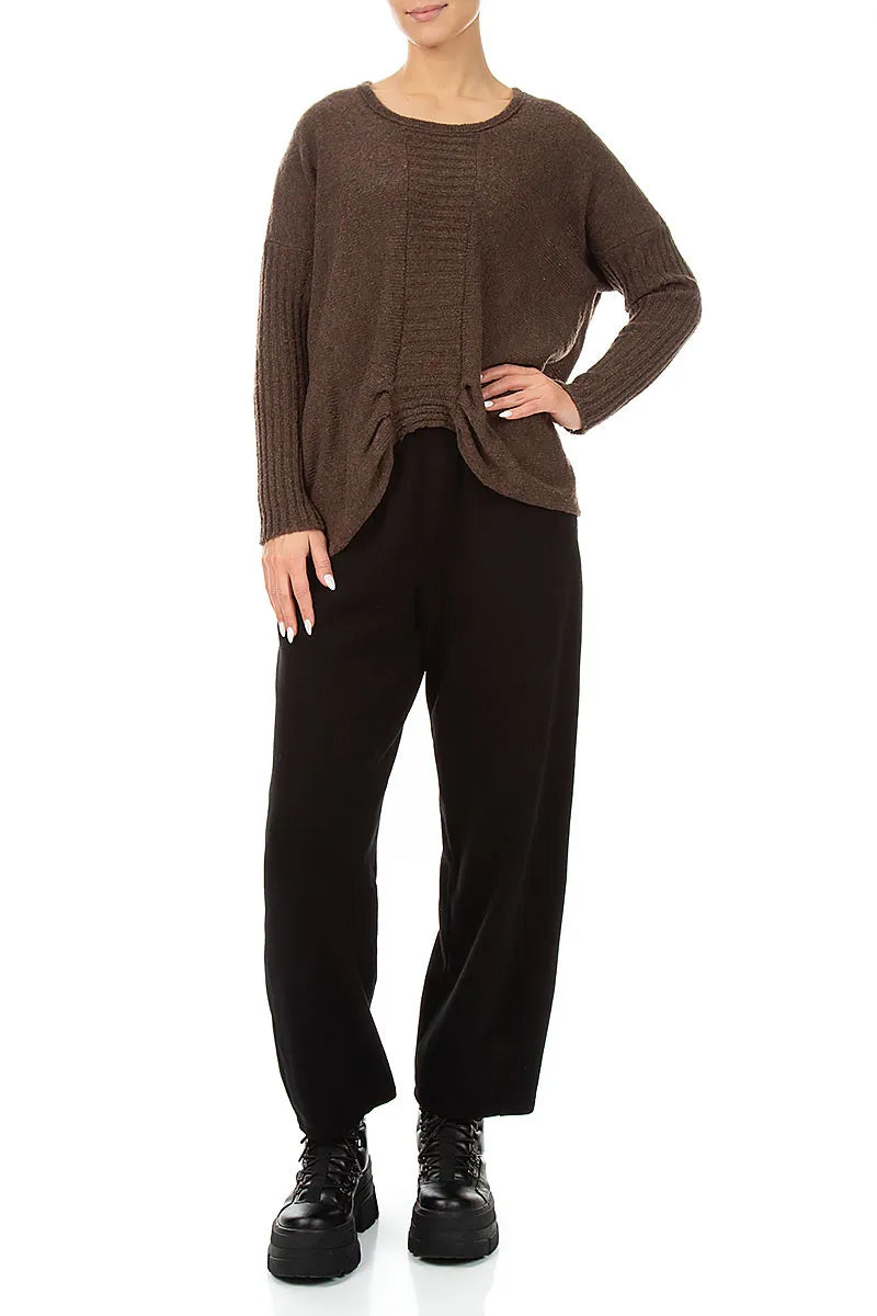 Gathered Front Brown Wool Sweater
