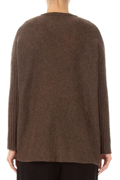 Gathered Front Brown Wool Sweater