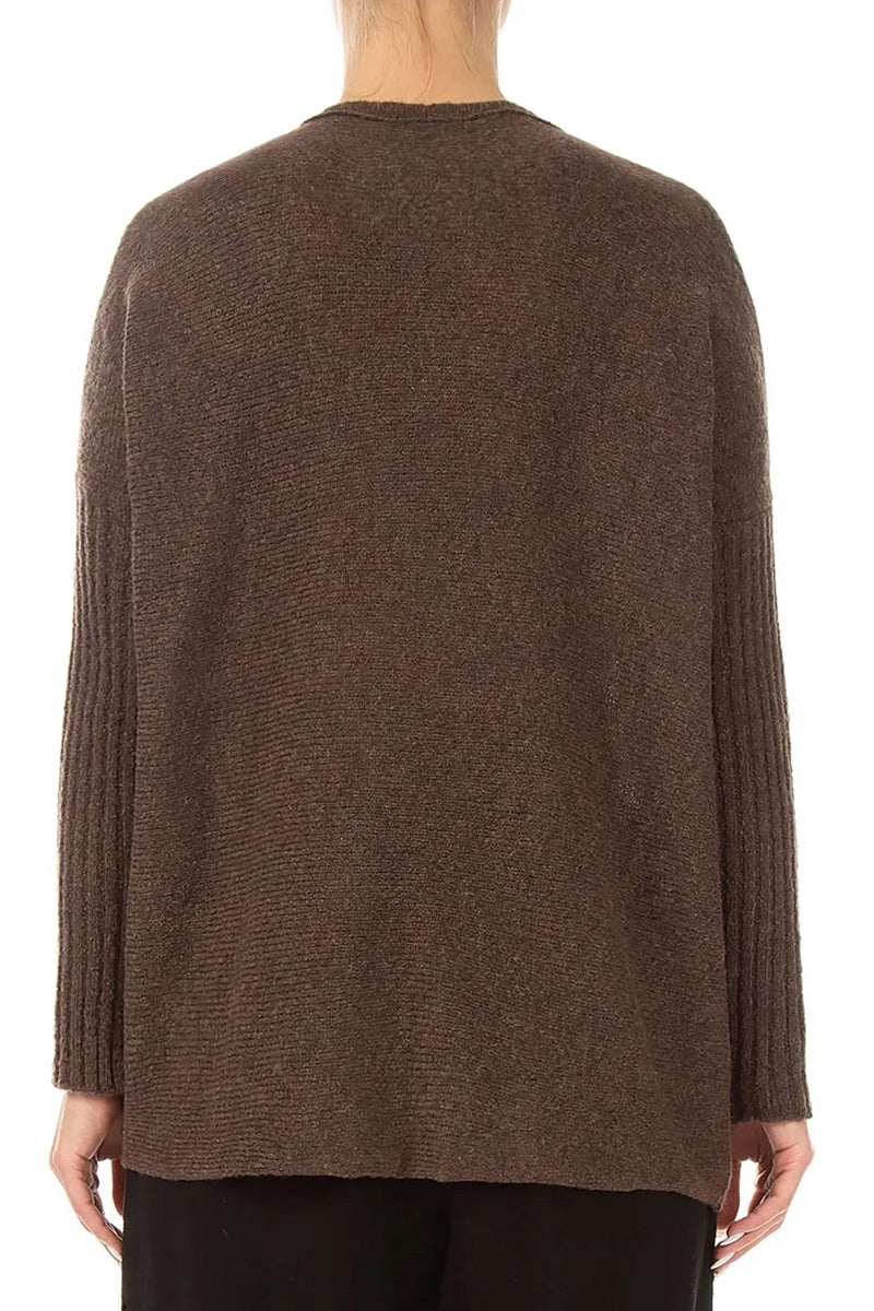 Gathered Front Brown Wool Sweater