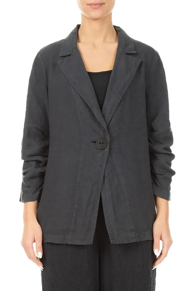Geraffte Graphit-Leinenjacke