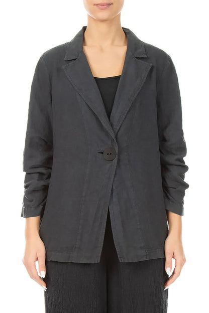 Geraffte Graphit-Leinenjacke