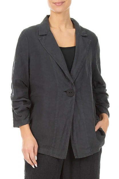 Geraffte Graphit-Leinenjacke