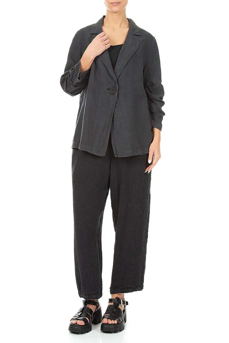 Geraffte Graphit-Leinenjacke