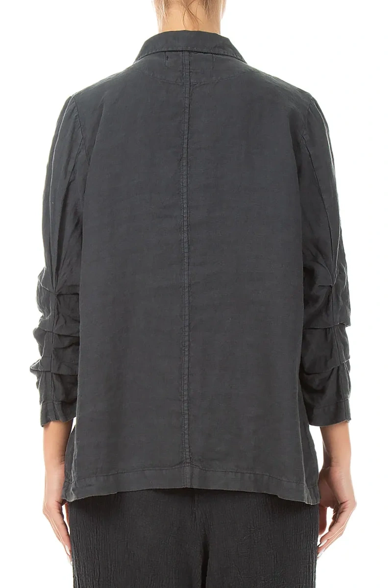 Geraffte Graphit-Leinenjacke