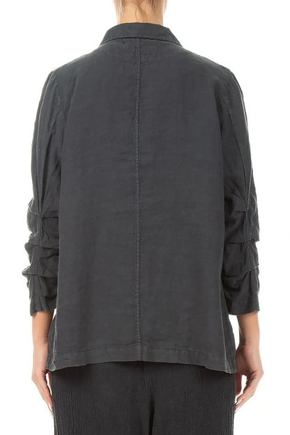 Geraffte Graphit-Leinenjacke