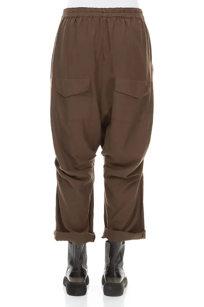 Gathered Knee Truffle Brown Silk Cotton Trousers 2