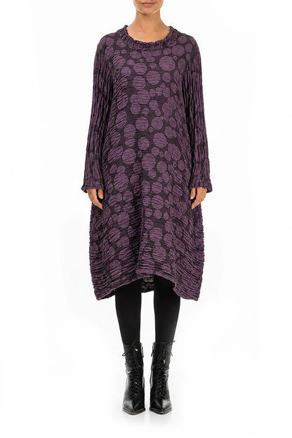 Gathered Neck Deep Plum Circle Silk Linen Dress 1
