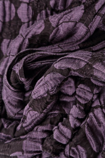 Gathered Neck Deep Plum Circle Silk Linen Dress
