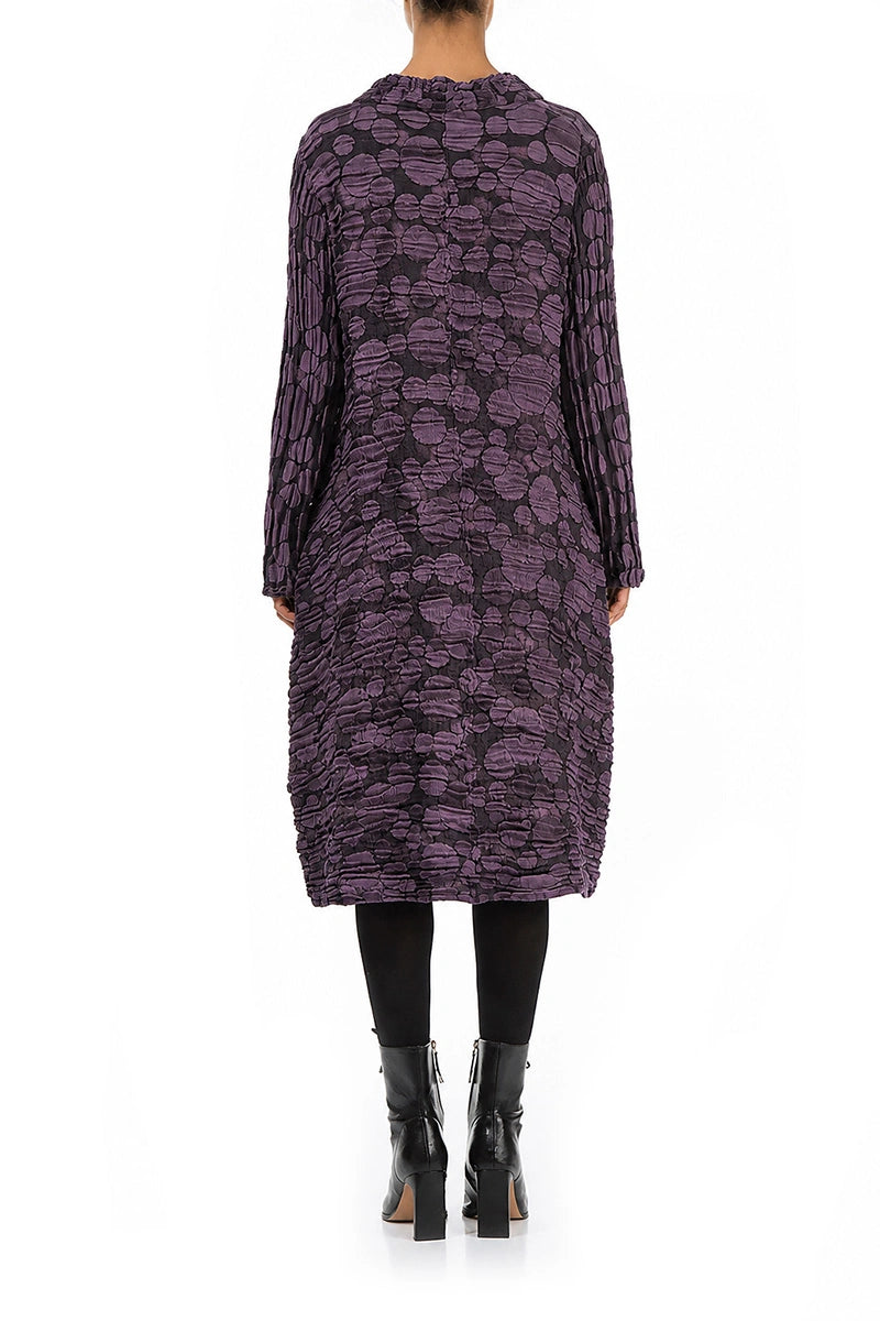 Gathered Neck Deep Plum Circle Silk Linen Dress