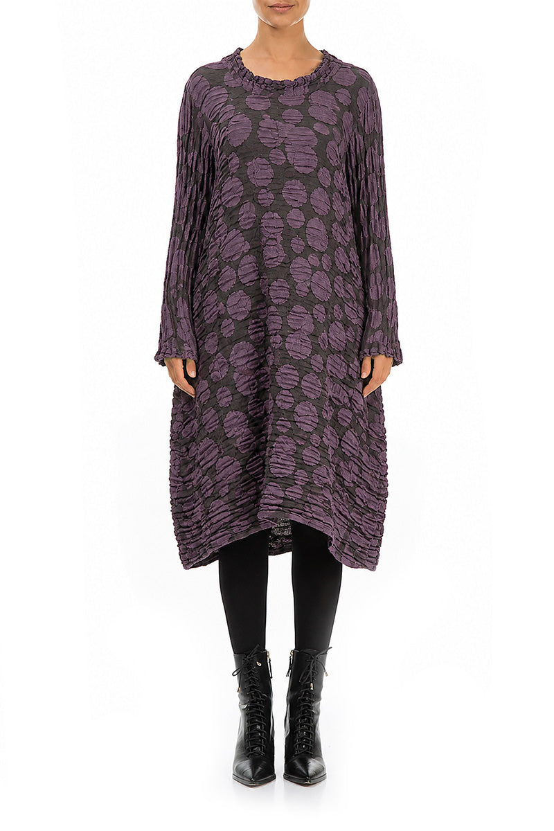 Gathered Neck Deep Plum Circle Silk Linen Dress