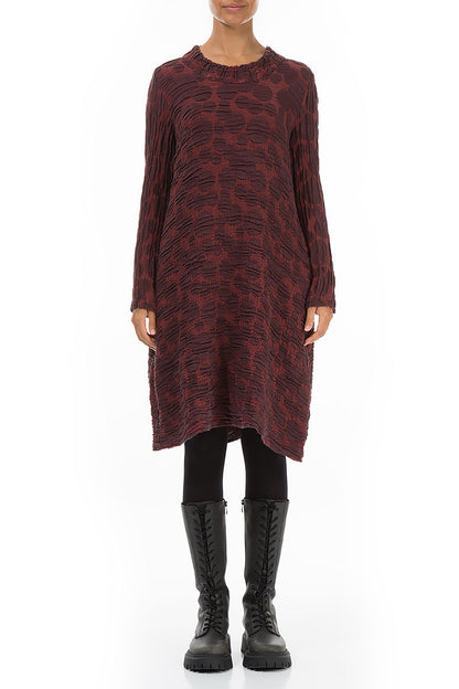 Gathered Neck Merlot Circle Silk Linen Dress