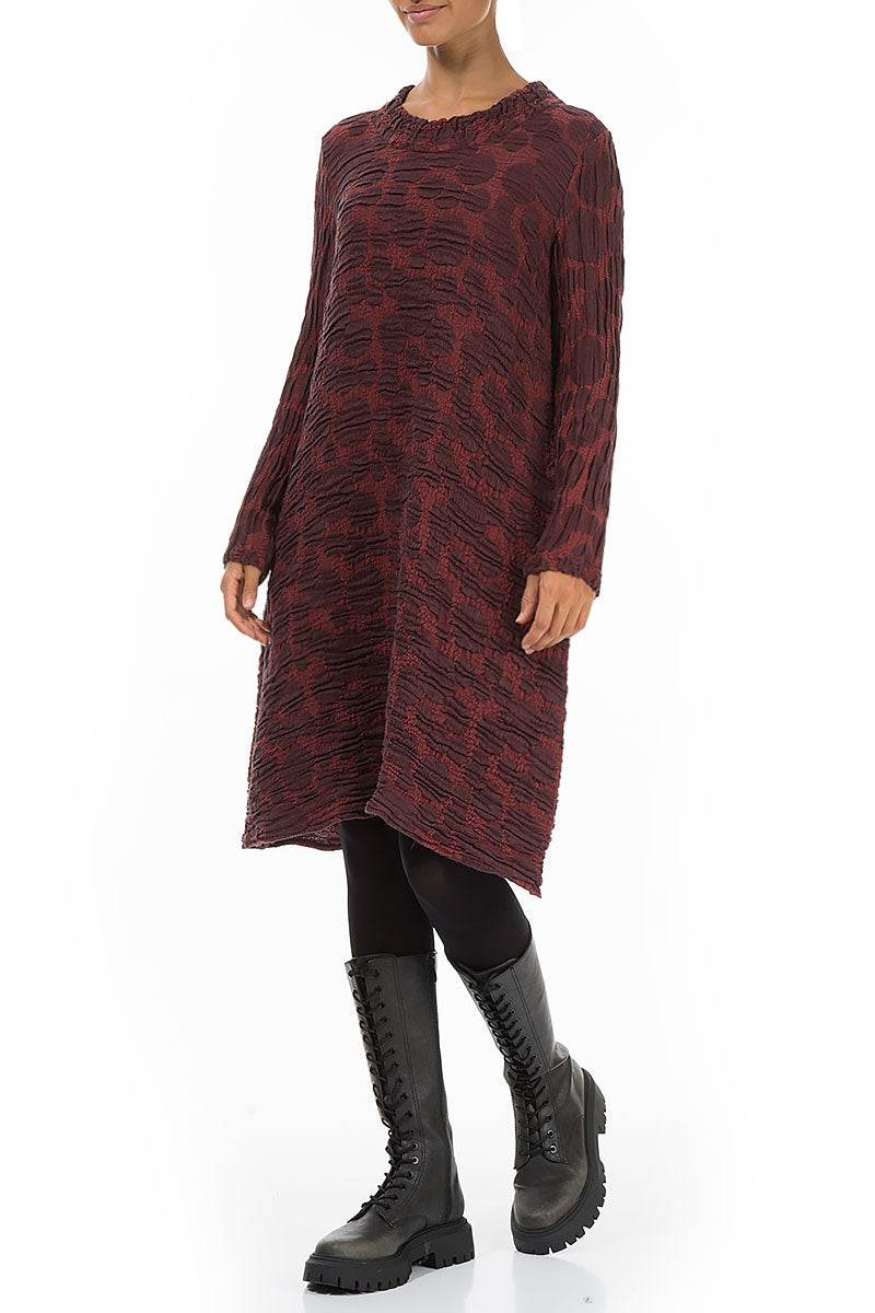 Gathered Neck Merlot Circle Silk Linen Dress