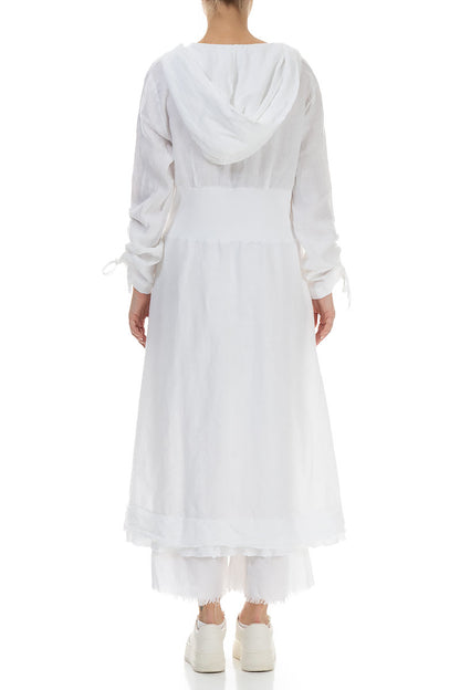Gathered Sleeves White Linen Hooded Jacket 2