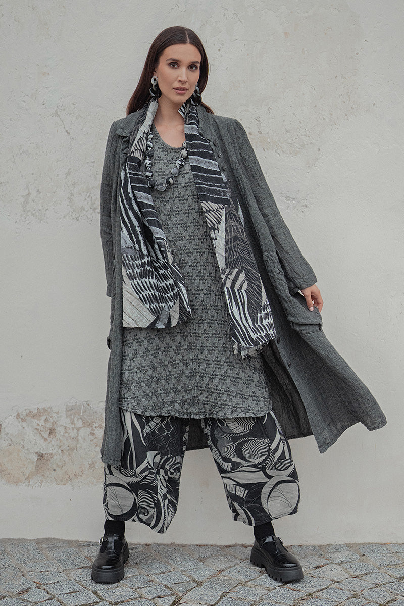 Geometric Texture Olive Grey Linen Dress 1