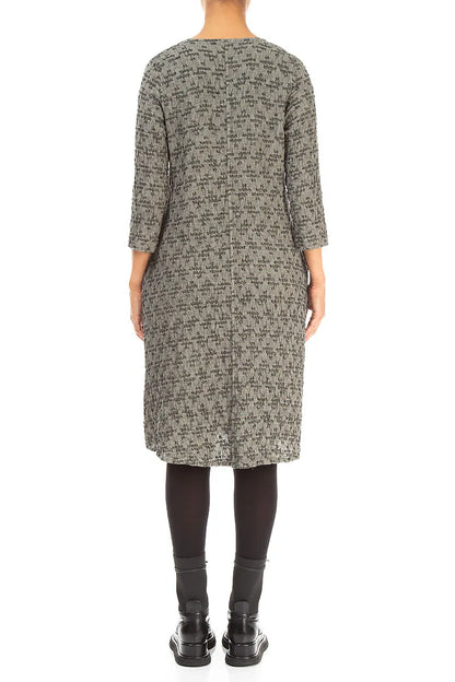 Geometric Texture Olive Grey Linen Dress