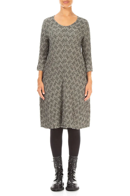 Geometric Texture Olive Grey Linen Dress