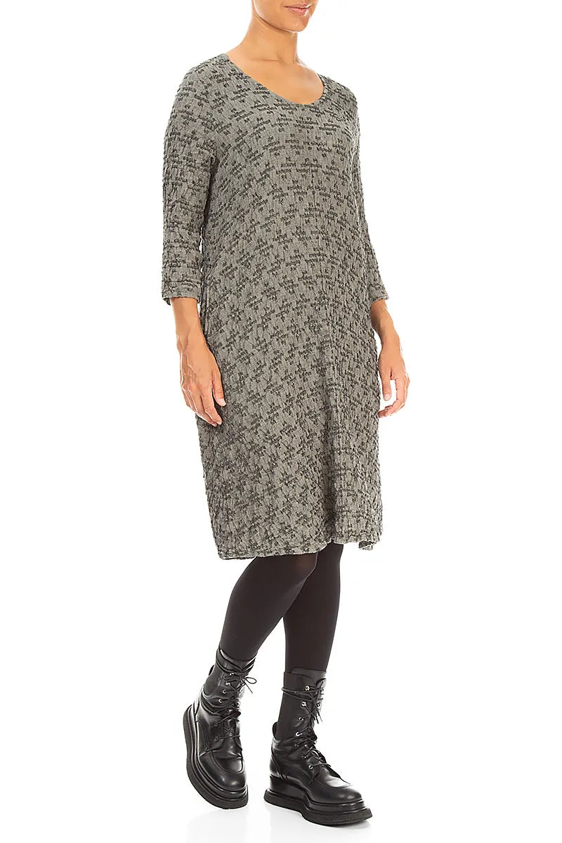 Geometric Texture Olive Grey Linen Dress