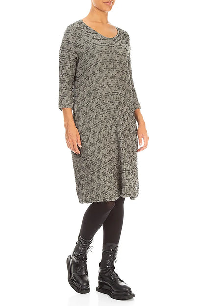 Geometric Texture Olive Grey Linen Dress
