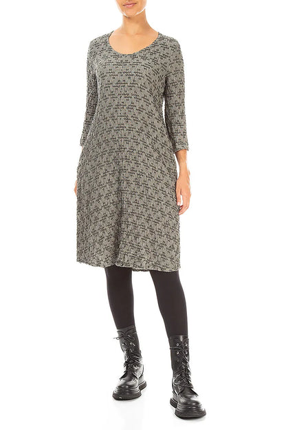 Geometric Texture Olive Grey Linen Dress