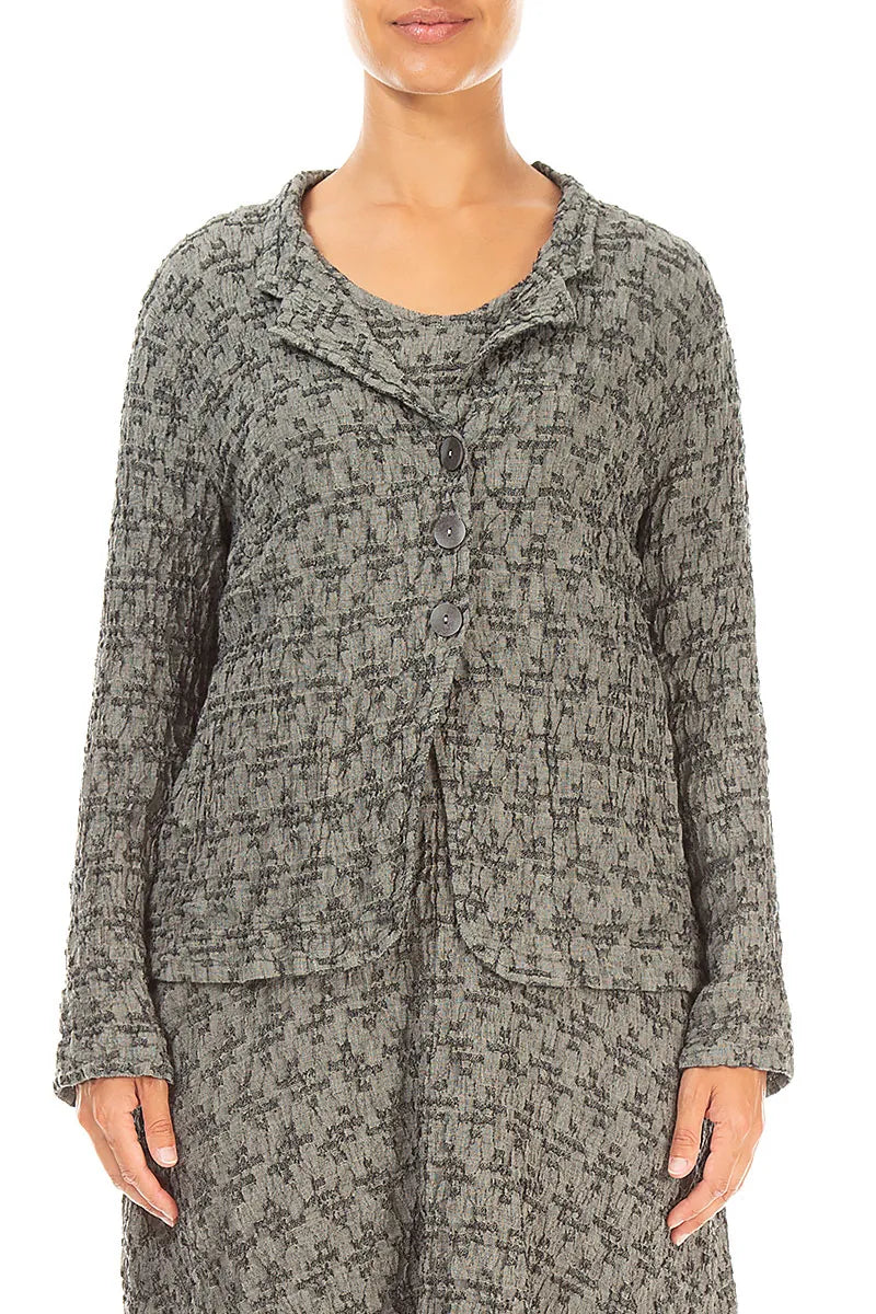 Geometric Texture  Olive Grey Linen Jacket