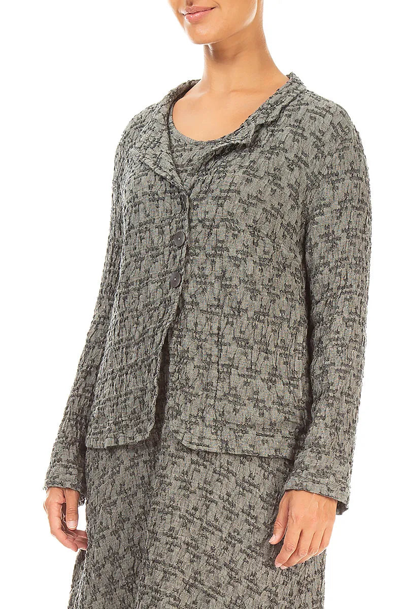 Geometric Texture Olive Grey Linen Jacket 3